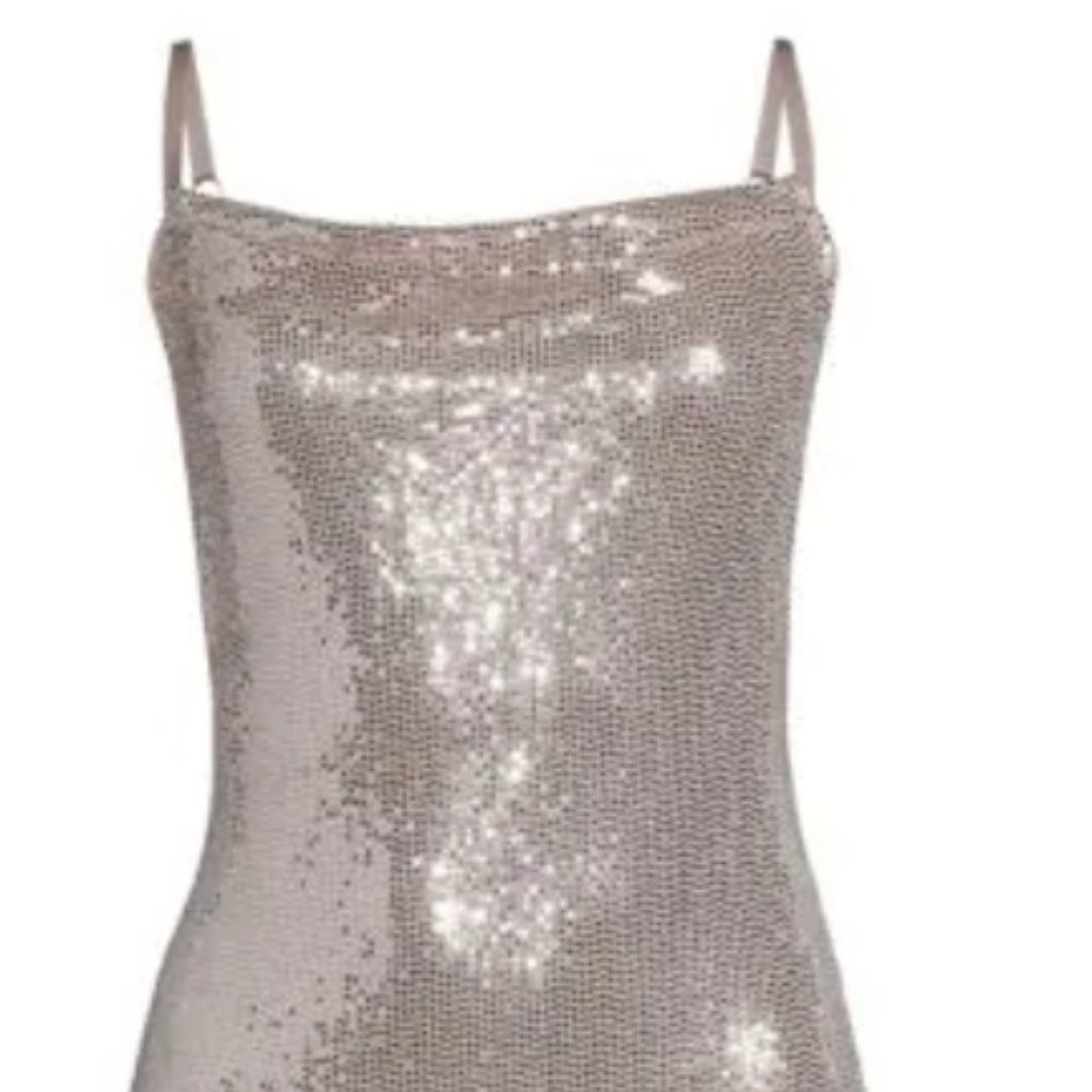 BEBE Squareneck Sequin Sheath Dress Size M/L - Picture 3 of 4